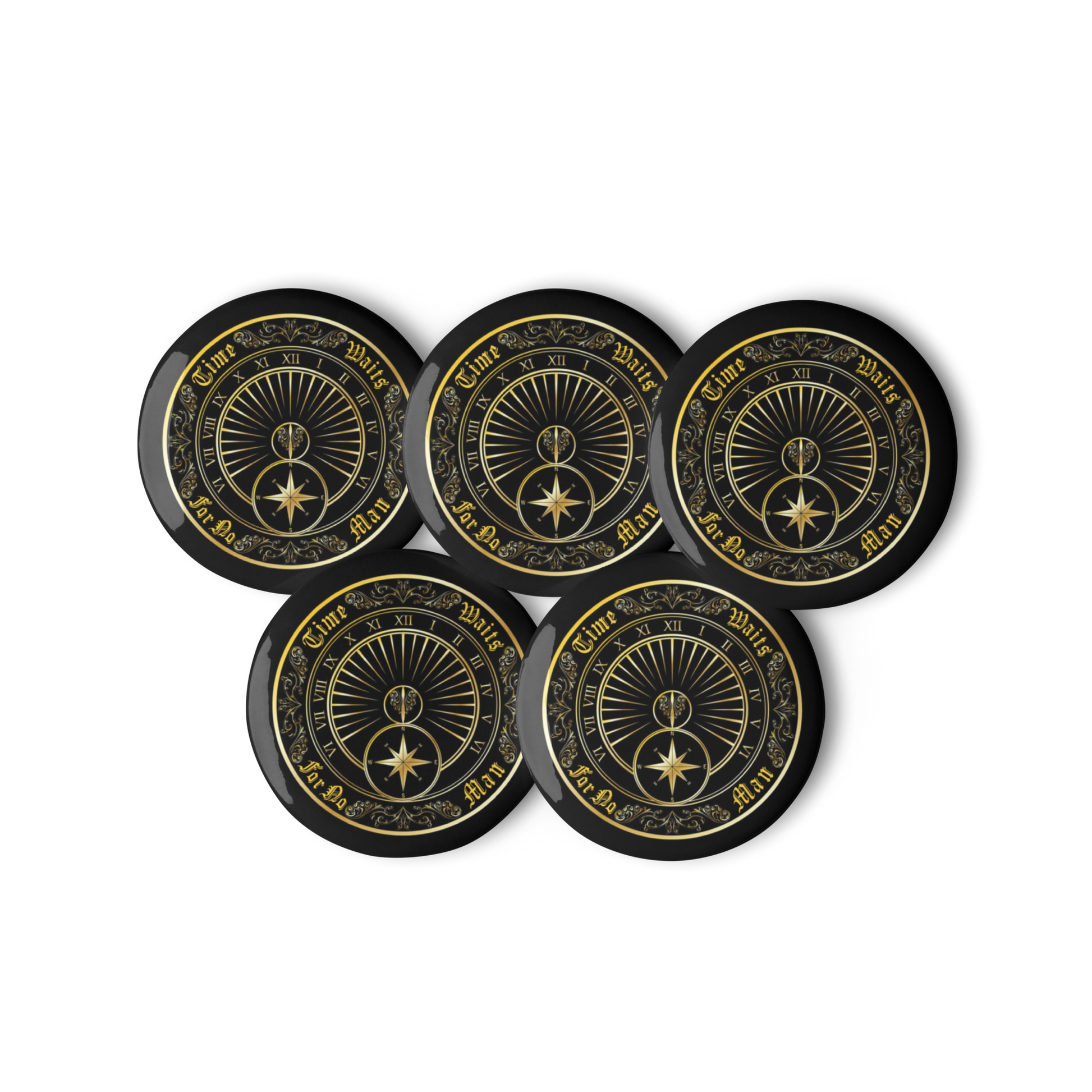 Time Waits For No Man "Sundial" Set of (5) Buttons - Mainstay Entertainment