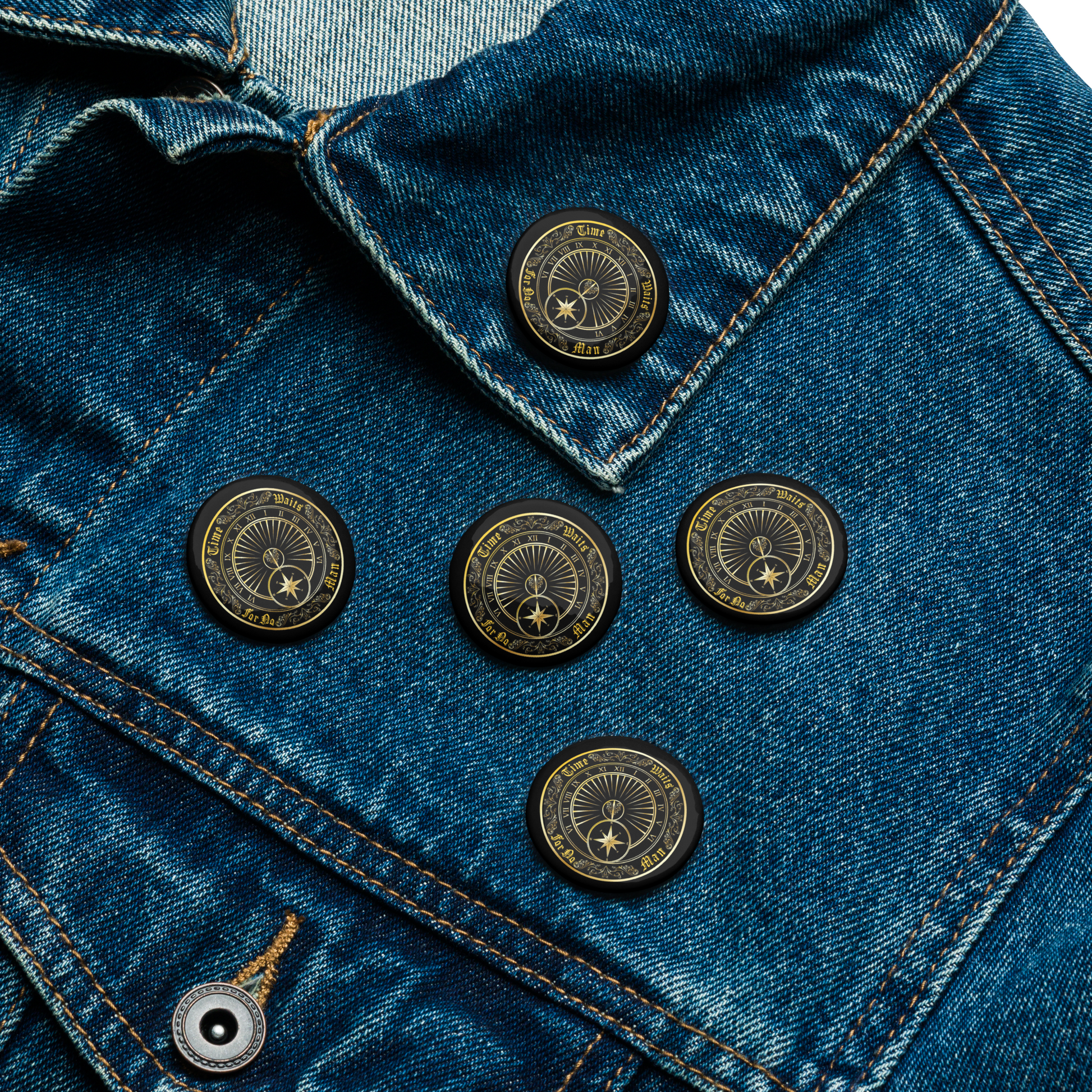 Time Waits For No Man "Sundial" Set of (5) Buttons - Mainstay Entertainment