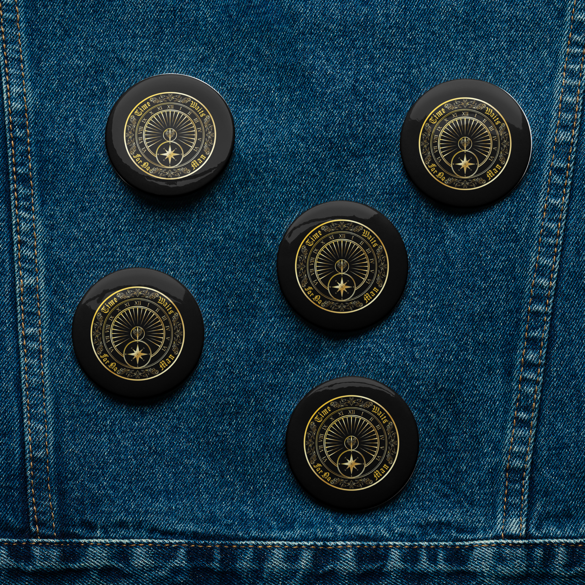 Time Waits For No Man "Sundial" Set of (5) Buttons - Mainstay Entertainment