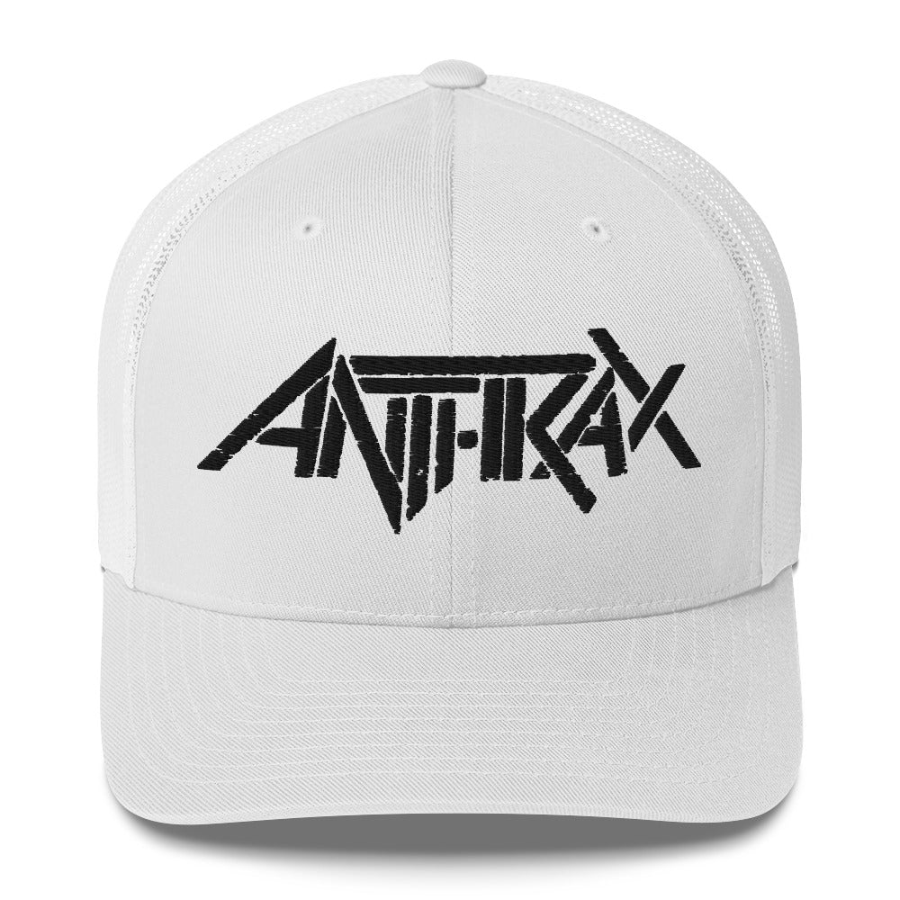 Anthrax - Black on White Trucker HD Embroidered Hat HYPER iCONiC.