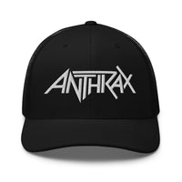 Anthrax - White on Black Trucker HD Embroidered Hat HYPER iCONiC.