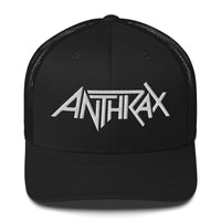 Anthrax - White on Black Trucker HD Embroidered Hat HYPER iCONiC.