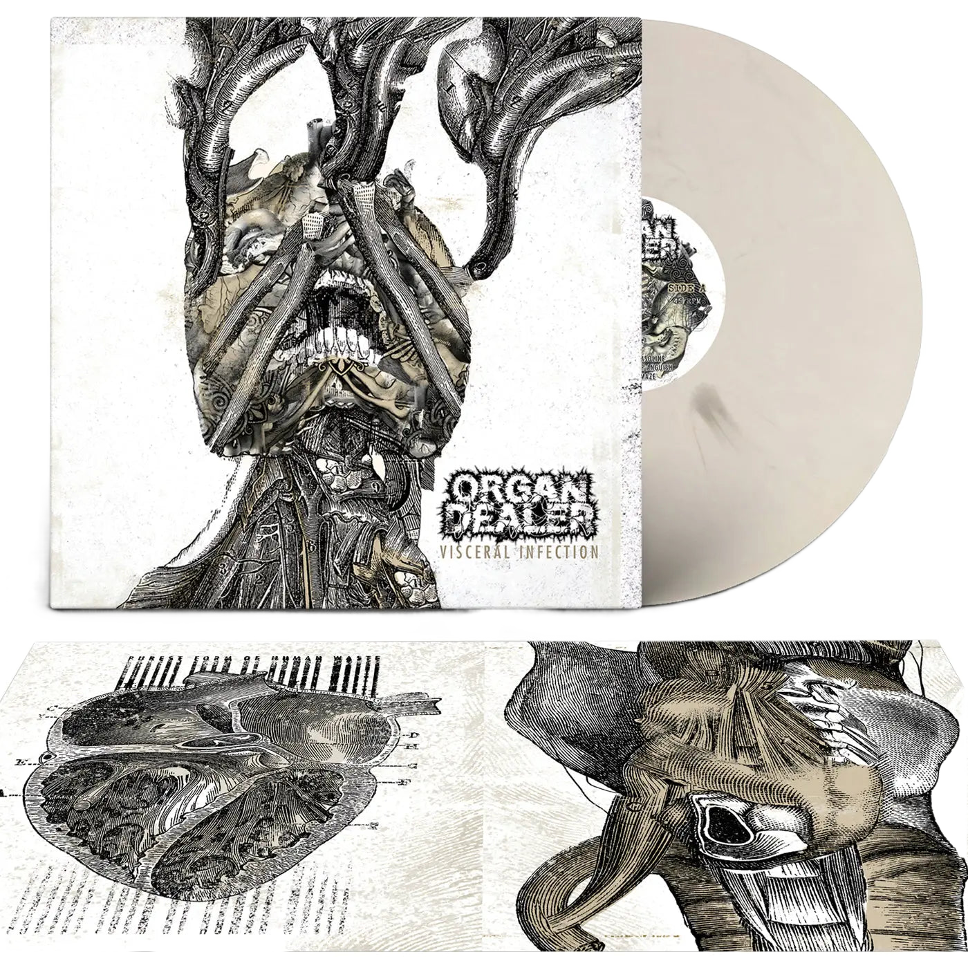 ORGAN DEALER - Visceral Infection LP (White w/ Black Marble) LTD To 77 Horror Pain Gore Death Productions Shop