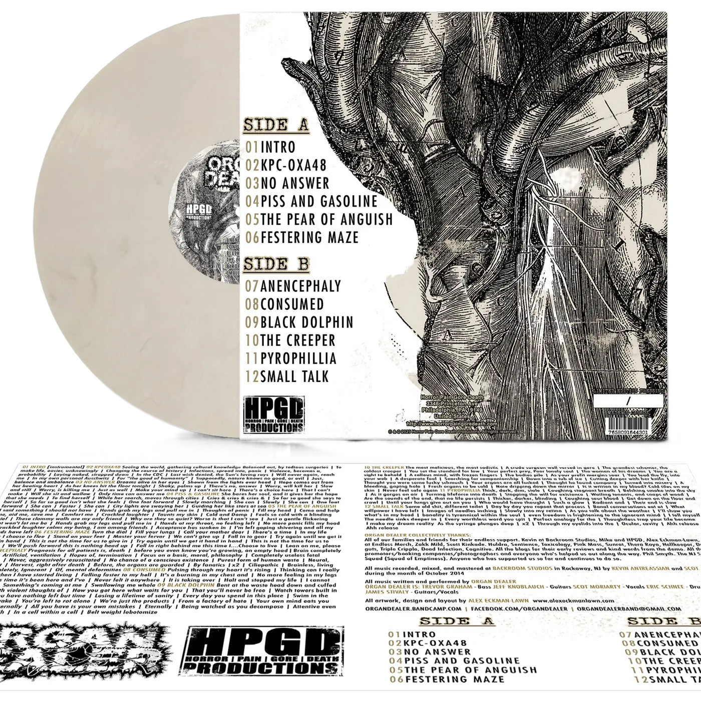 ORGAN DEALER - Visceral Infection LP (White w/ Black Marble) LTD To 77 Horror Pain Gore Death Productions Shop
