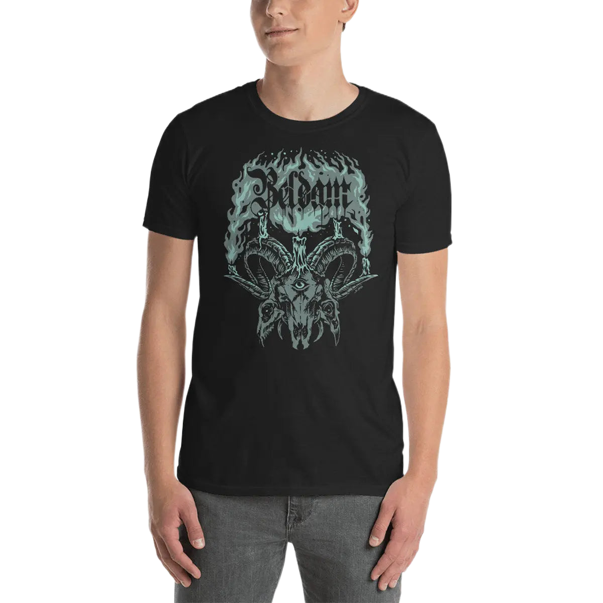 BELDAM - Altar Of The Three-Eyed Demon Goat (Blue/Green) T-Shirt Horror Pain Gore Death Productions Shop