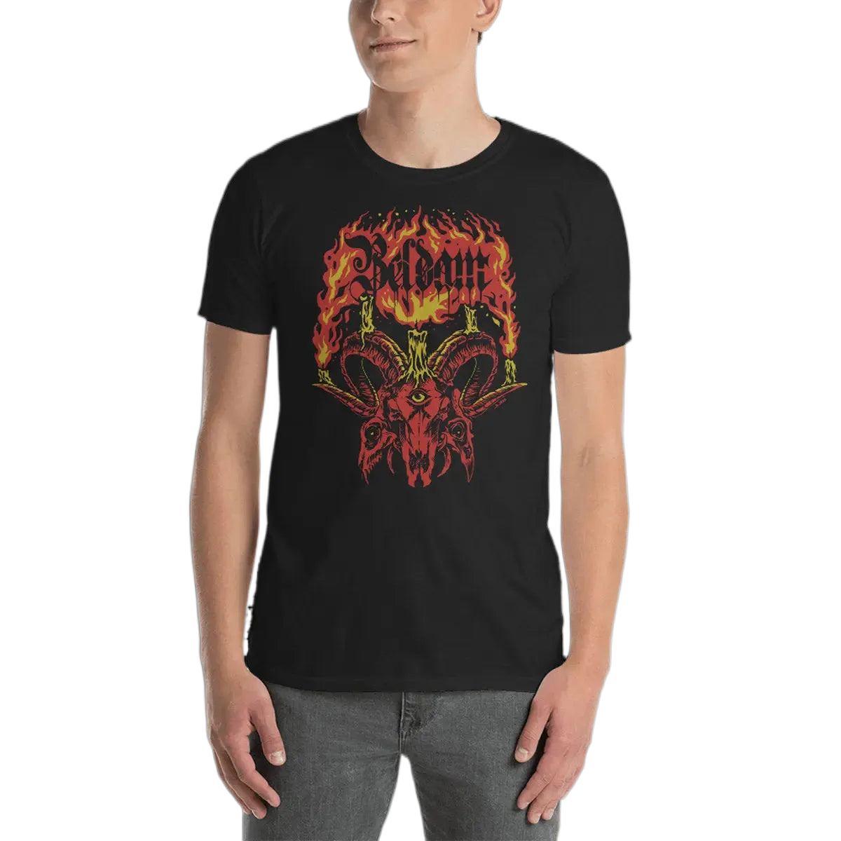 BELDAM - Altar Of The Three-Eyed Demon Goat (Red/Yellow) T-Shirt Horror Pain Gore Death Productions Shop