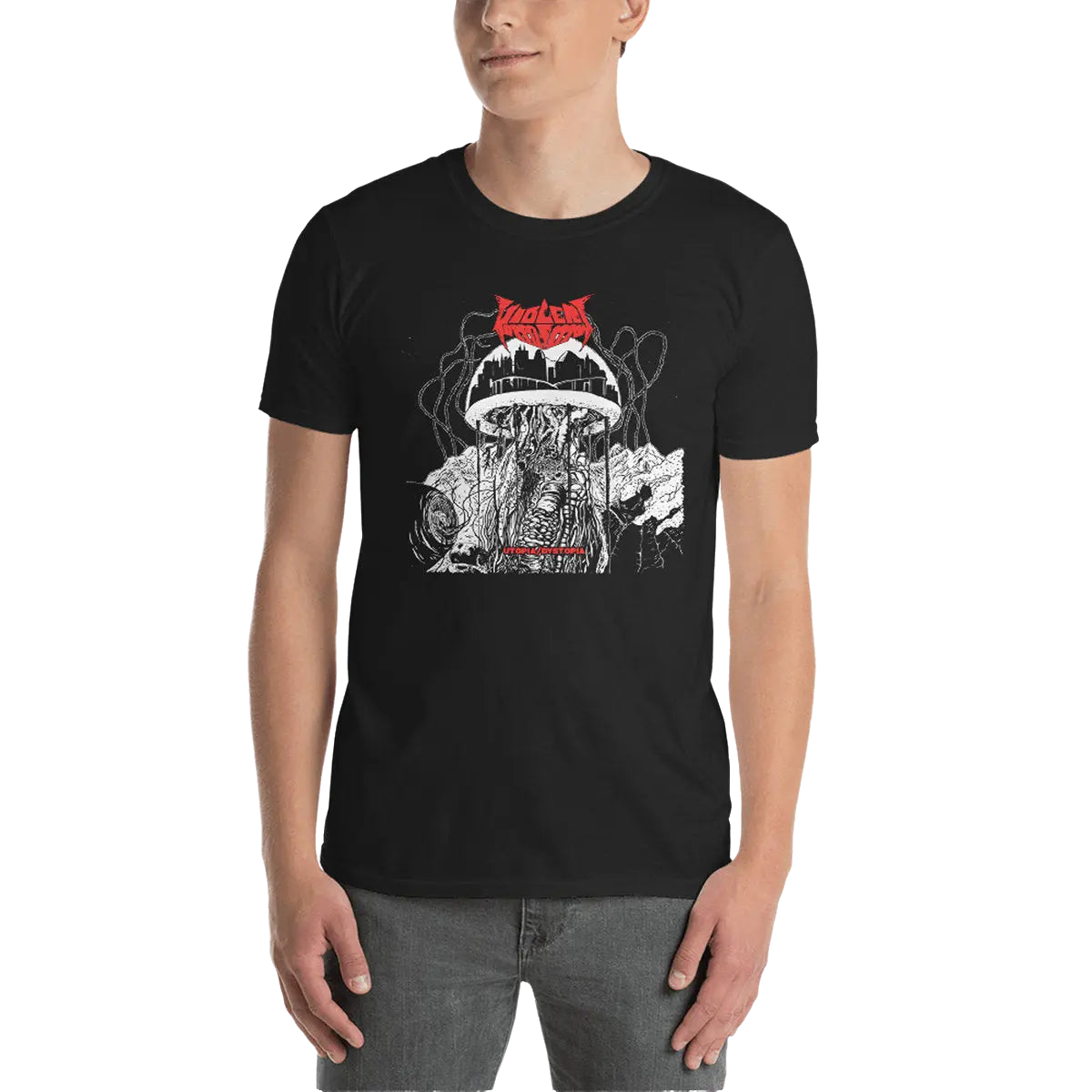 VIOLENT OPPOSITION - Utopia/Dystopia T-Shirt Horror Pain Gore Death Productions Shop