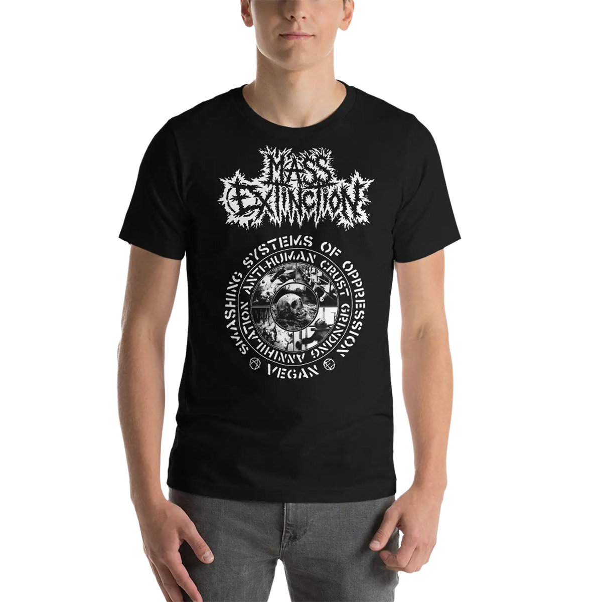 MASS EXTINCTION - Smashing Systems Of Oppression T-Shirt Horror Pain Gore Death Productions Shop