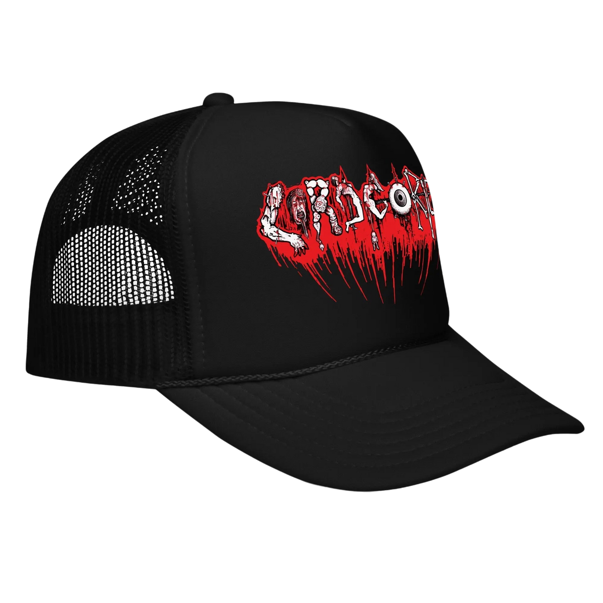 LORD GORE - Red Logo Trucker Hat Horror Pain Gore Death Productions Shop