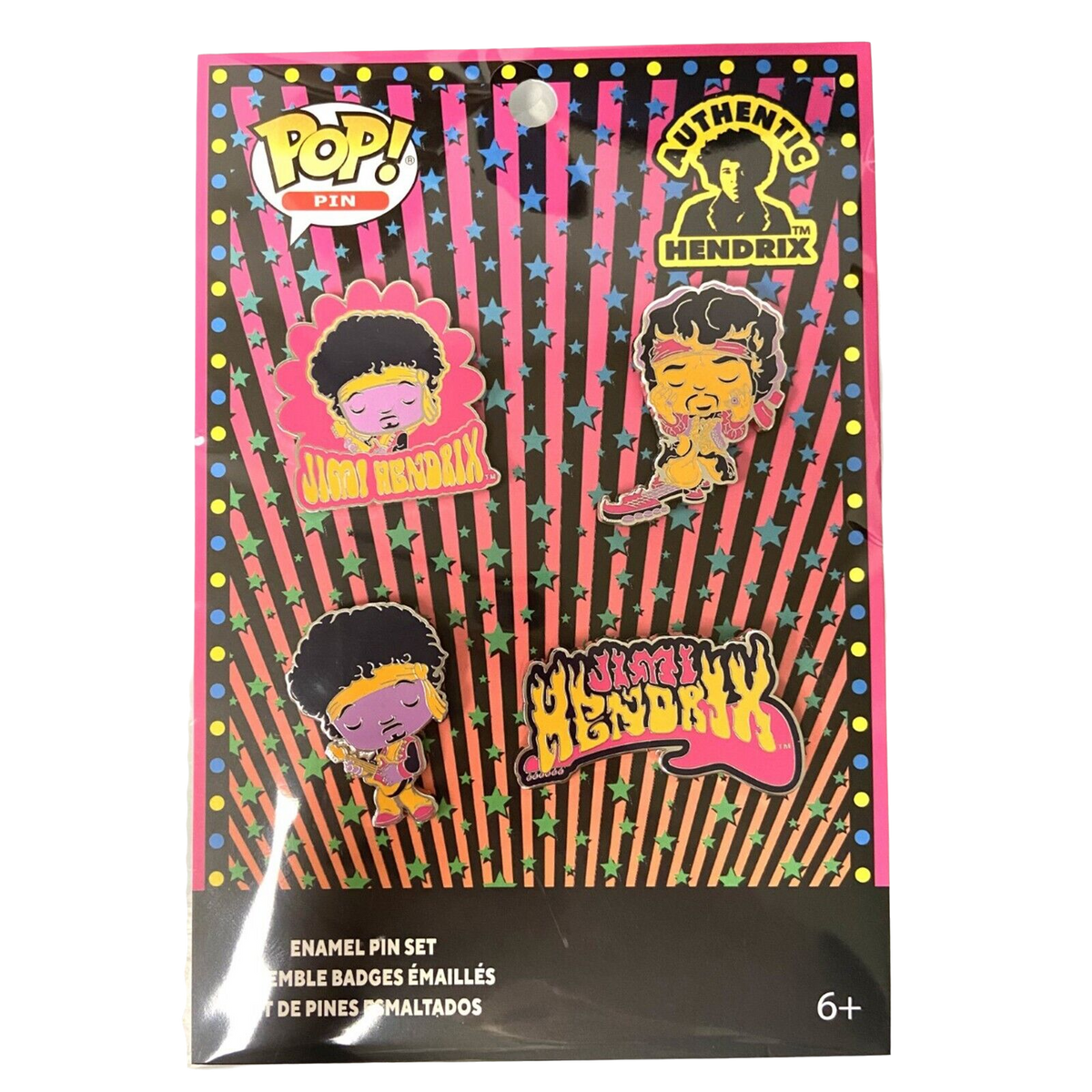 Funko Pop Jimi Hendrix Flaming Guitar 4 pack Enamel Pin Set Rock Movie Heroes