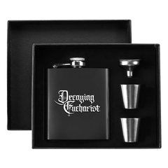 Decaying Eucharist "Logo" 7oz. Hip Flask Black Stainless Steel Set