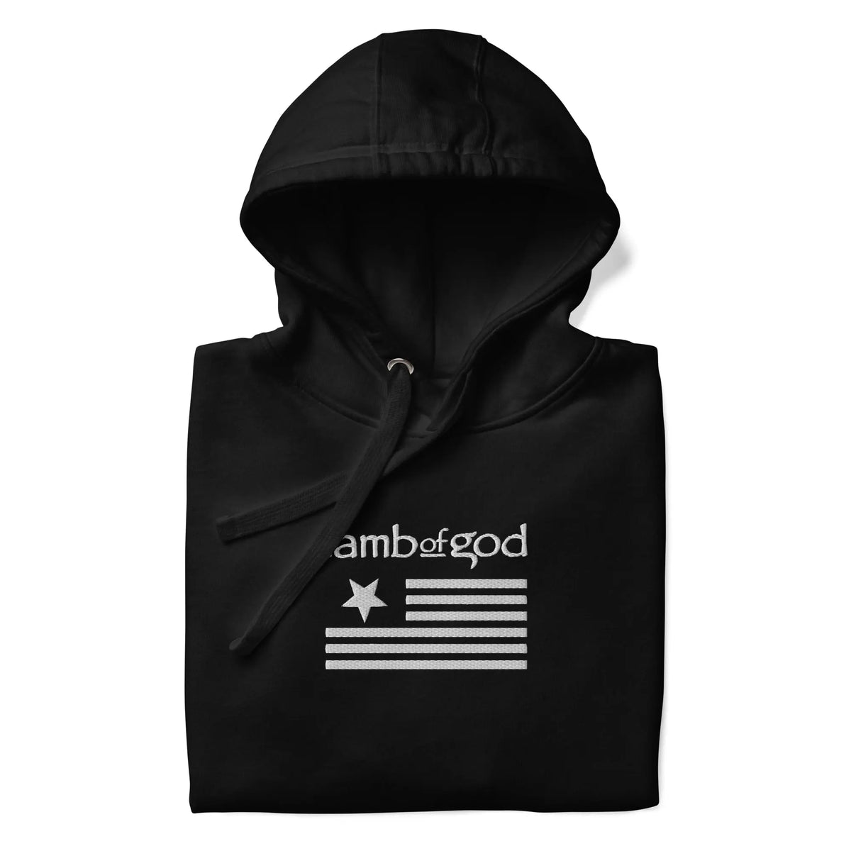 Lamb of God - White on Black American Flag HD Embroidered Hoodie HYPER iCONiC.