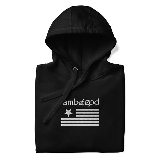 Lamb of God - White on Black American Flag HD Embroidered Hoodie HYPER iCONiC.