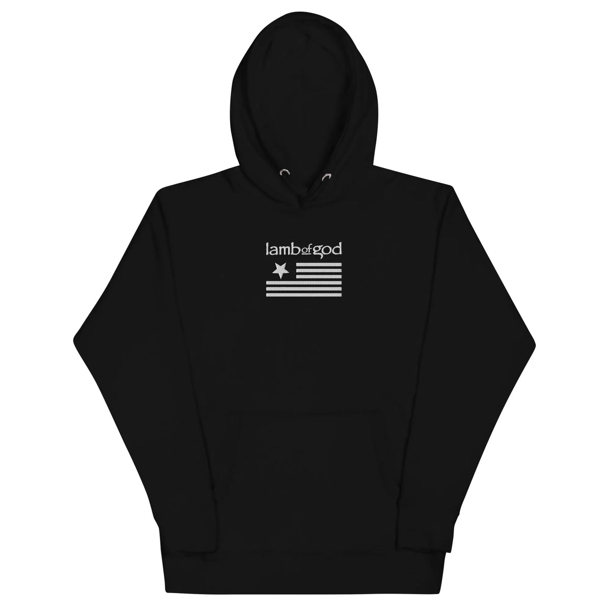 Lamb of God - White on Black American Flag HD Embroidered Hoodie HYPER iCONiC.