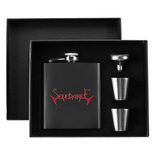 Severance "Logo" 7oz. Hip Flask Black Stainless Steel Set