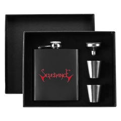Severance "Logo" 7oz. Hip Flask Black Stainless Steel Set