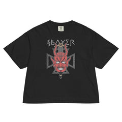 Slayer - Devils Horns Mineral Wash Womens Crop Top