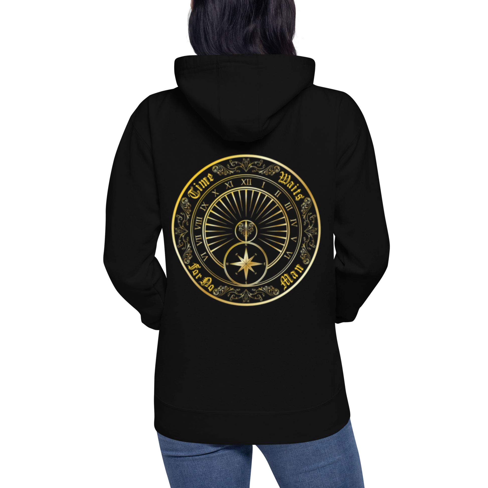 Time Waits For No Man "Sundial" Embroidered Pullover Hoodie