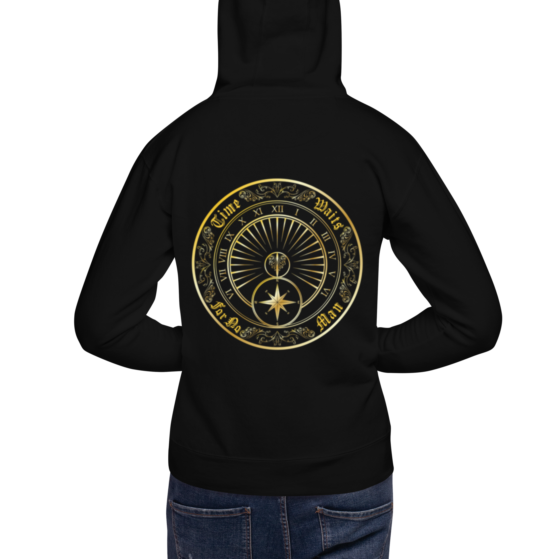 Time Waits For No Man "Sundial" Embroidered Pullover Hoodie